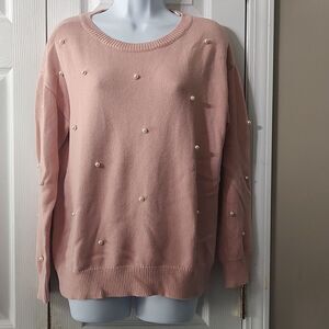 St John's Bay pinkish blush sweater with faux pearl accents  Sz L